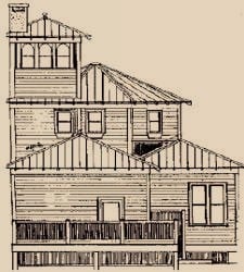 Plano de la construcción de una casa de techo a dos aguas.