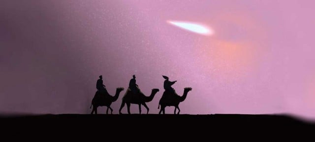 los-tres-reyes-magos los tres reyes magos siguiendo al lucero en el desierto