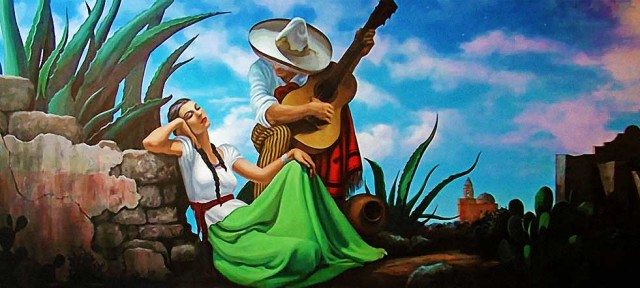 pintura-típica-mexicana cuadro serenata mexicana